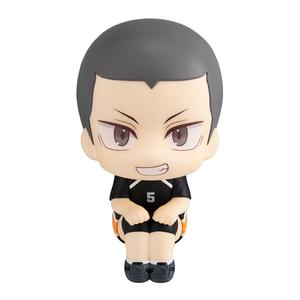 Chibi anime figure wearing black volleyball jersey number 5, with an intense expression
