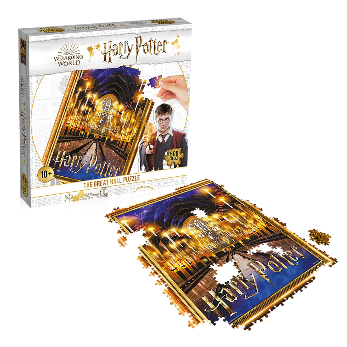 Front Box view of Winning Moves Harry Potter The Great Hall 500 piece Jigsaw Puzzle Set with the great hall puzzle