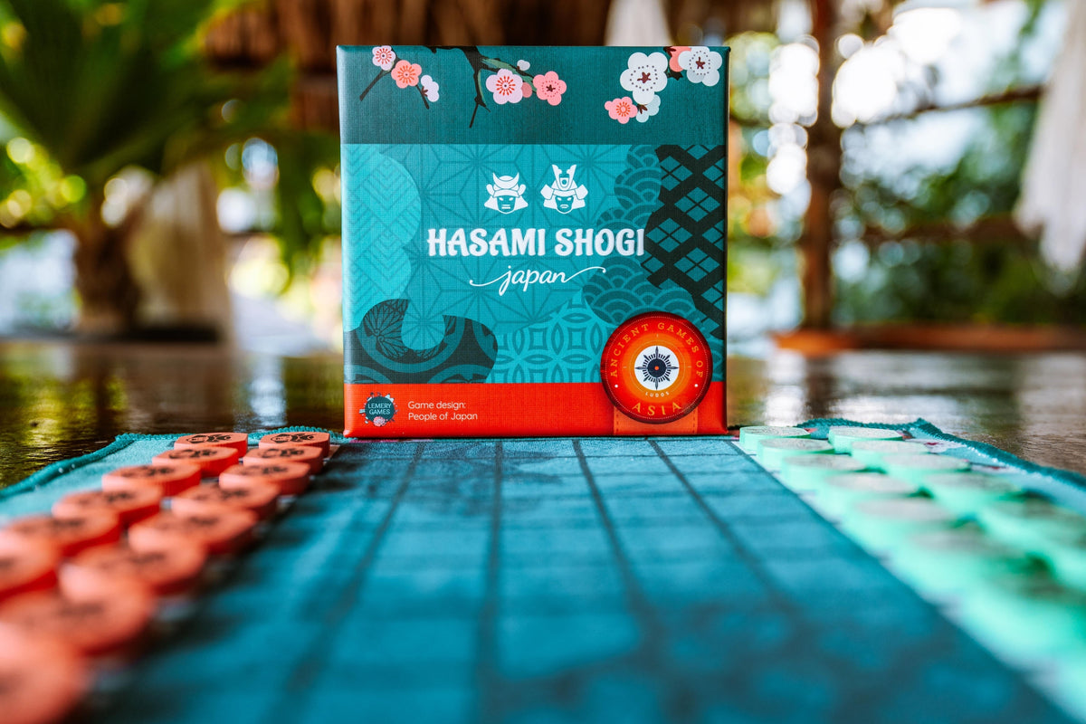 Hasami Shogi board and game pieces displayed mid-game
