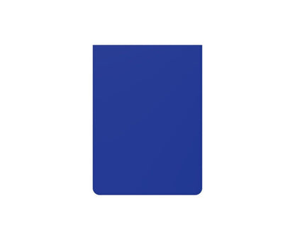 A solid blue rectangle with rounded bottom corners on a white background