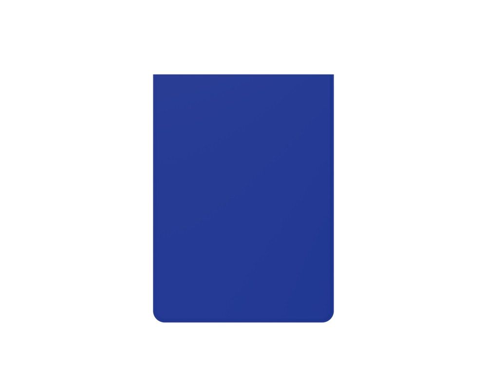 A solid blue rectangle with rounded bottom corners on a white background