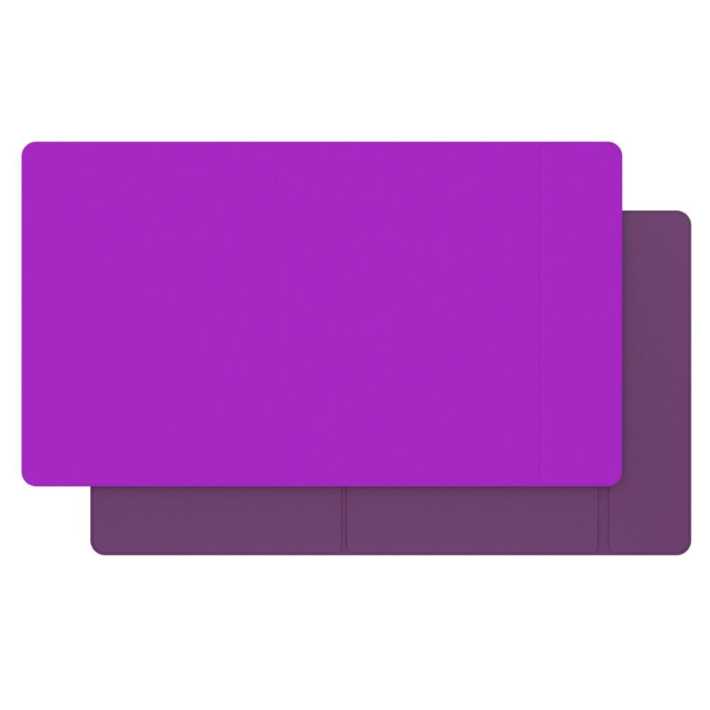 Bright purple tablet folio, partially open, reveals a darker textured base