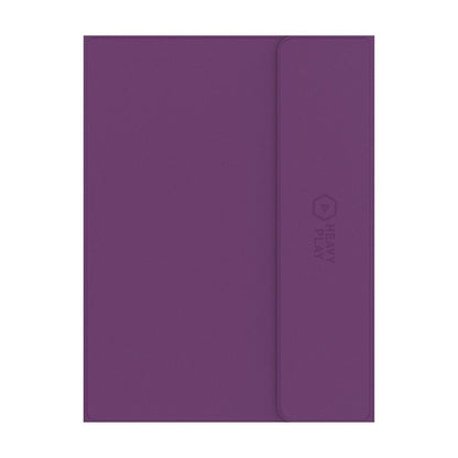 Textured deep purple folder with diagonal pattern, a vertical fold, and 'HEAVY PLAY' logo