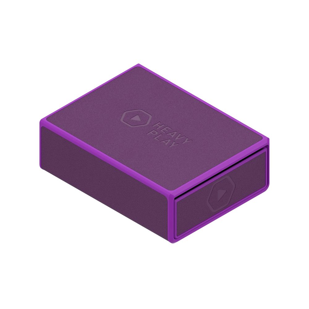 Purple box with 'HEAVY PLAY' logo on top and a slightly open front drawer