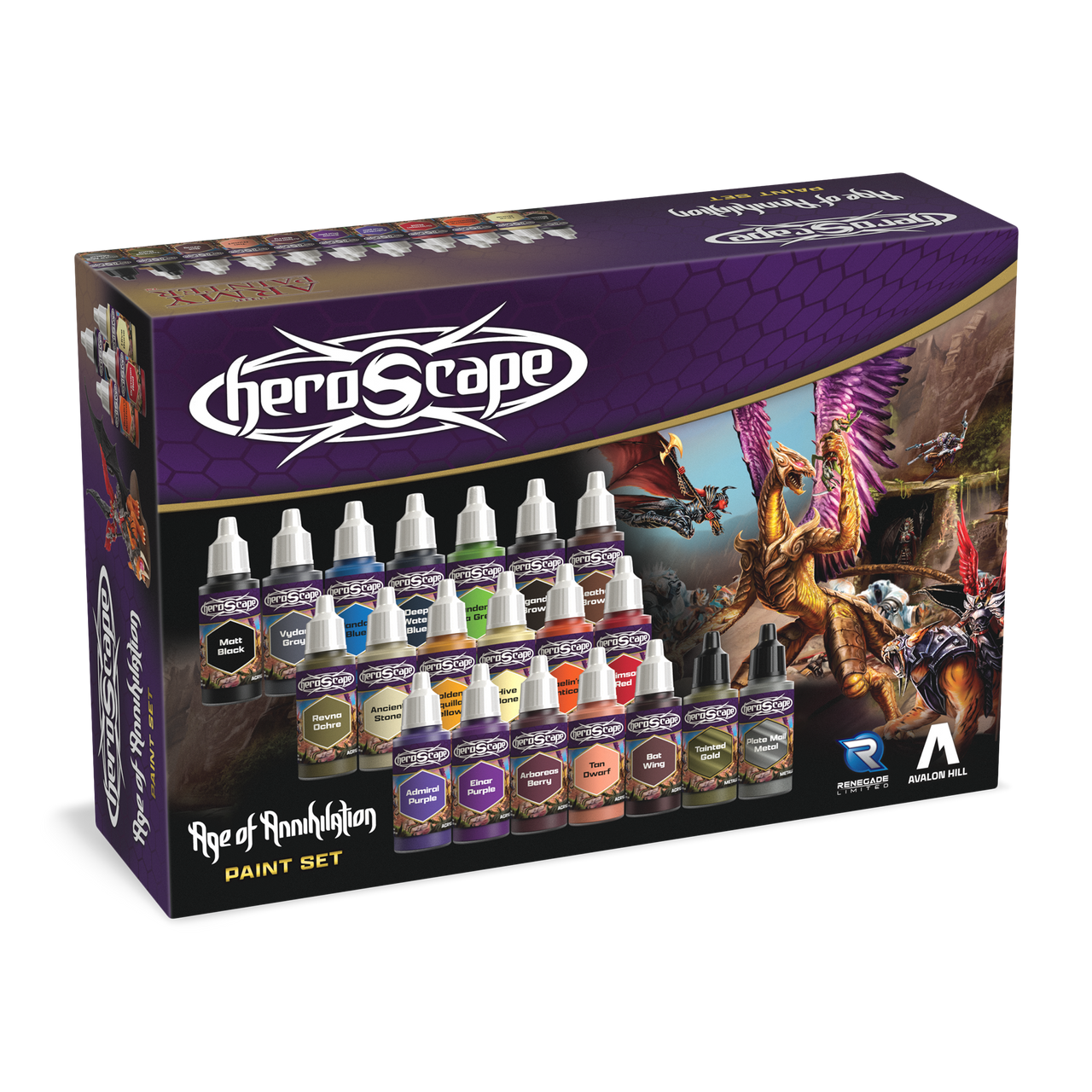 HeroScape Age of Annihilation Paint Set box featuring paints and fantasy creature artwork