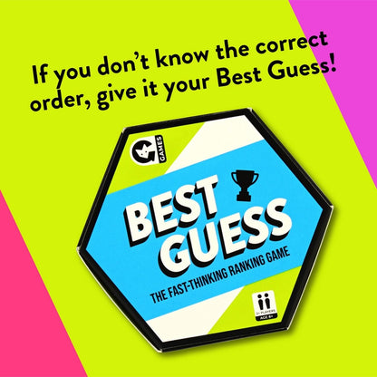 Best Guess ranking game box on neon background with the phrase, "give it your Best Guess!"