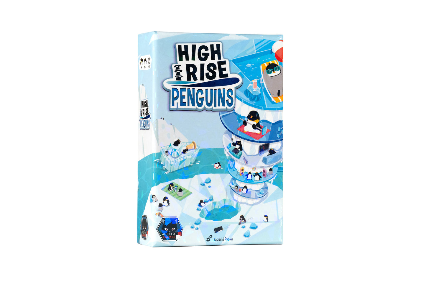 High Rise Penguins board game box, featuring cartoon penguins in an icy skyscraper