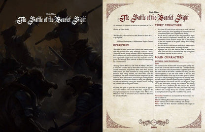 Dark illustration of armored boar and bear warriors fighting in "The Battle of the Scarlet Night"