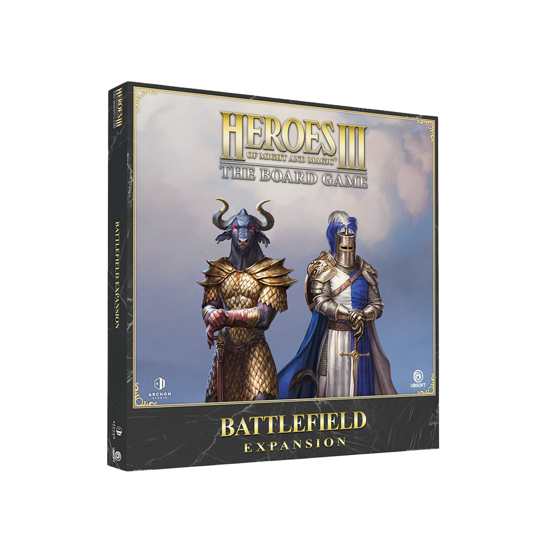 Heroes III of Might and Magic The Board Game: Battlefield Expansion box, with a minotaur and armored knight