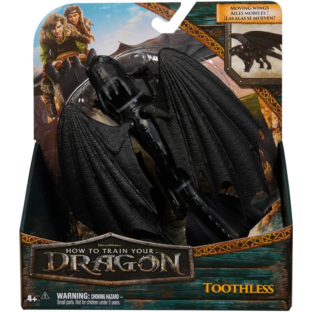 How to Train Your Dragon Toothless action figure, black dragon with moving wings, in original retail packaging