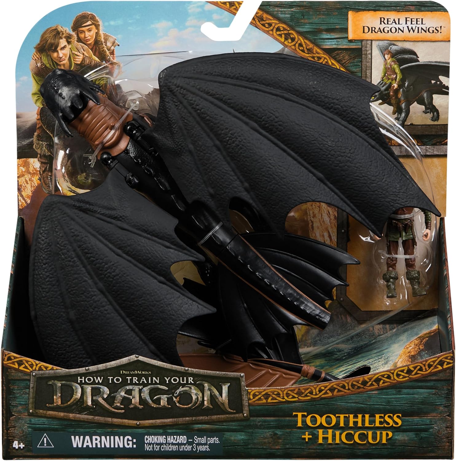 How to Train Your Dragon Toothless and Hiccup toy set. Packaged black dragon with large wings and human figure