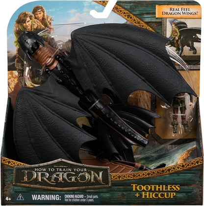 How to Train Your Dragon Toothless and Hiccup toy set. Packaged black dragon with large wings and human figure
