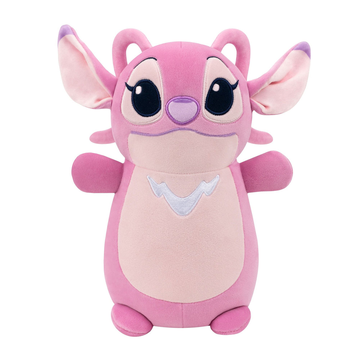 Pink Angel Hug Mees Squishmallow plush from Disney&#39;s Lilo &amp; Stitch, featuring large ears and embroidered details