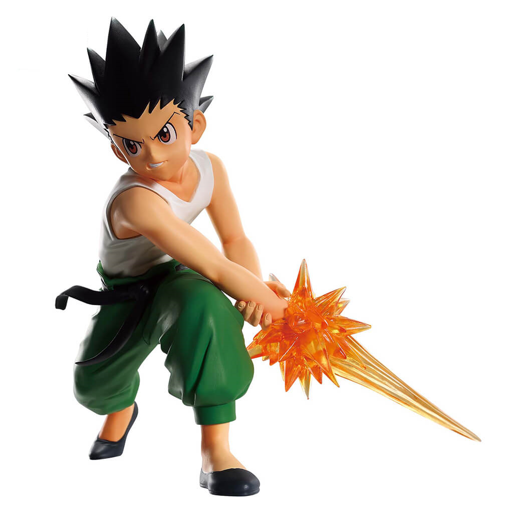 Gon Freecss anime figure in a low crouch, generating an orange energy blast from his hands