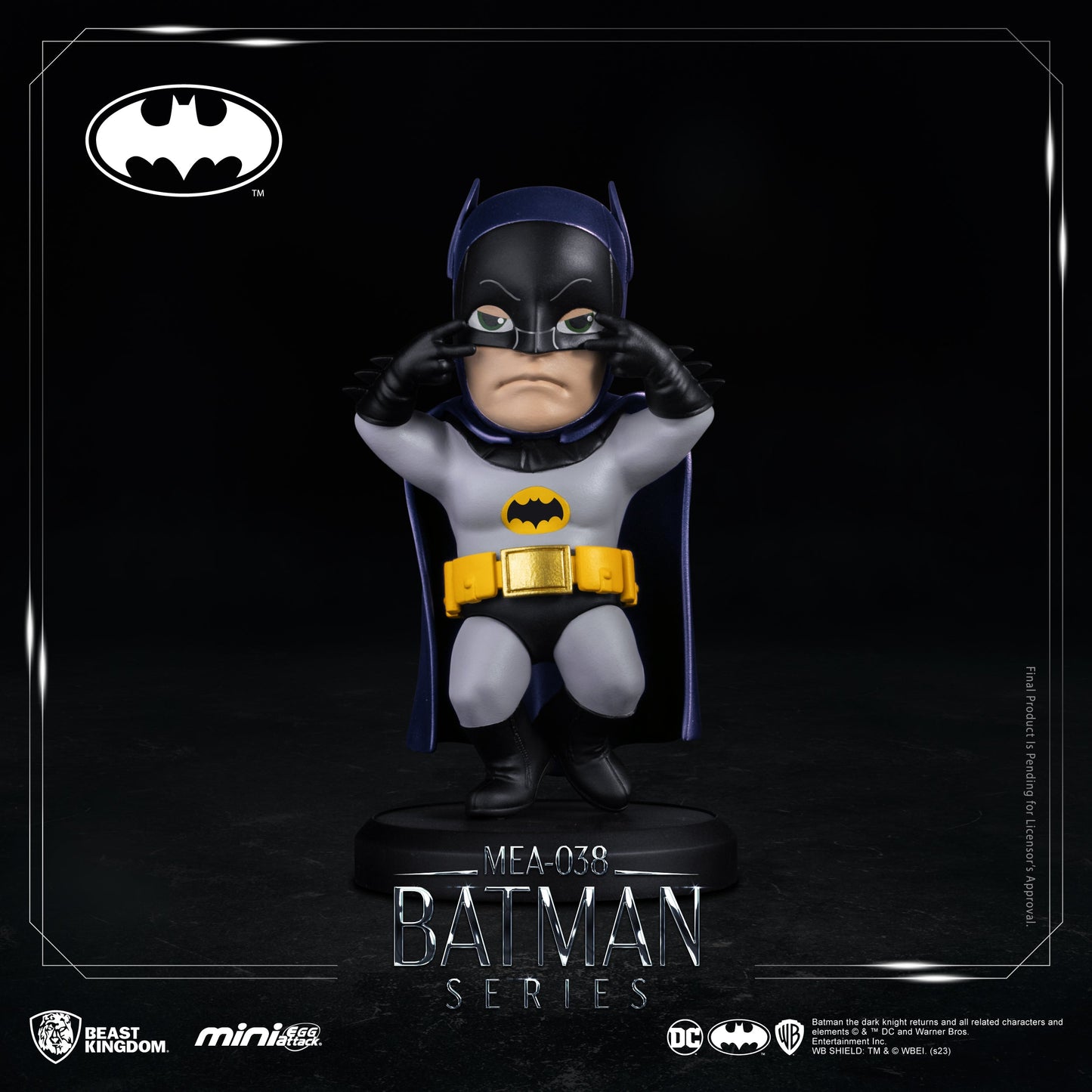 Detailed view of Batman figure in action pose with cape flowing