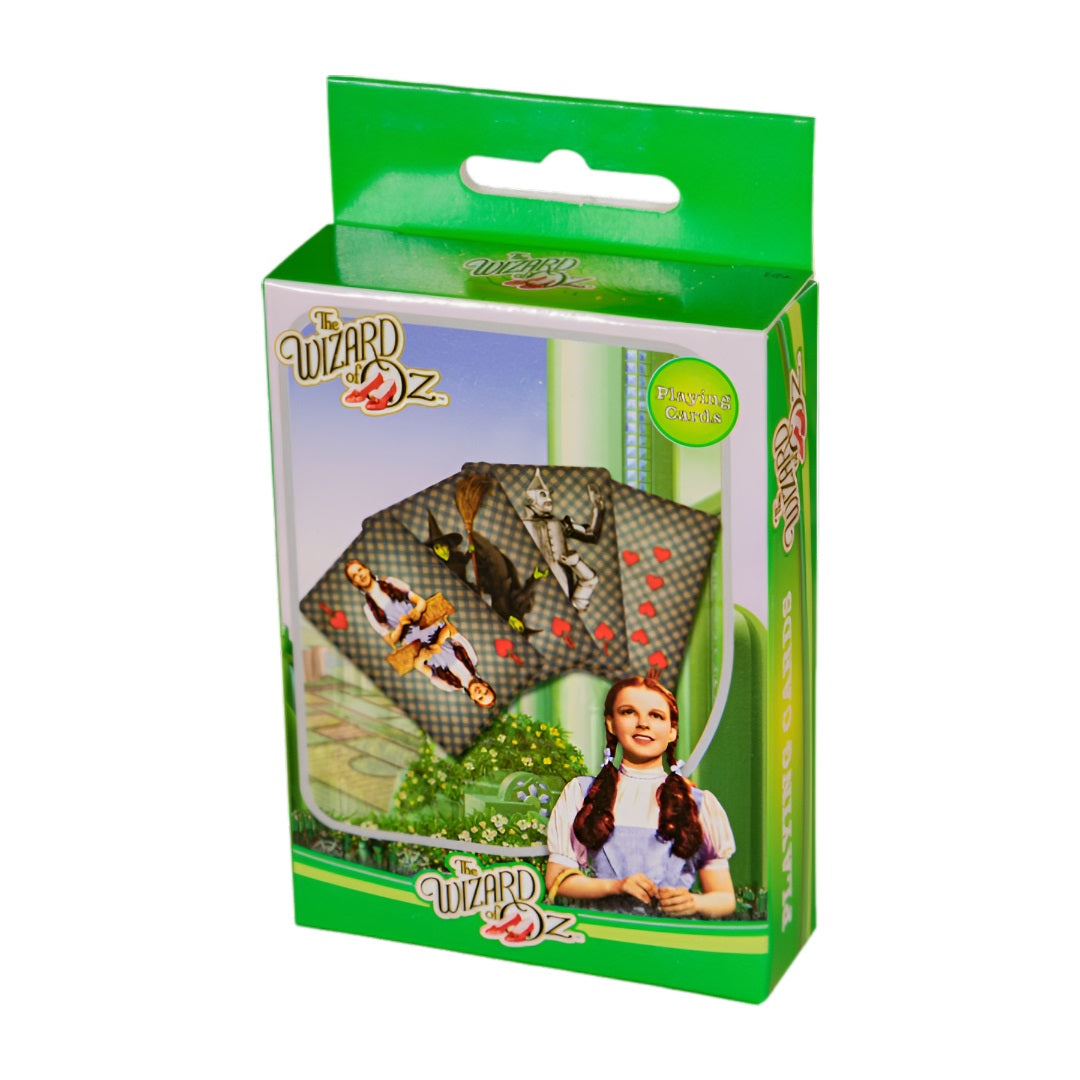 The Wizard of Oz themed playing card deck in a bright green box, featuring Dorothy and character art