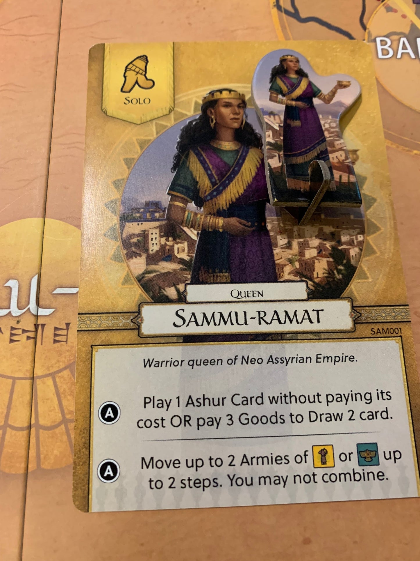 Sammu-Ramat solo card game piece featuring Queen Sammu-Ramat of the Neo Assyrian Empire