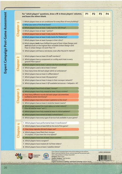 Printable Expert Campaign Post-Game Assessment sheet for the game Clinic