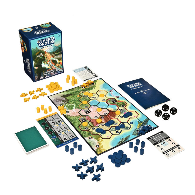General Orders World War II strategy board game with board pieces cards and dice