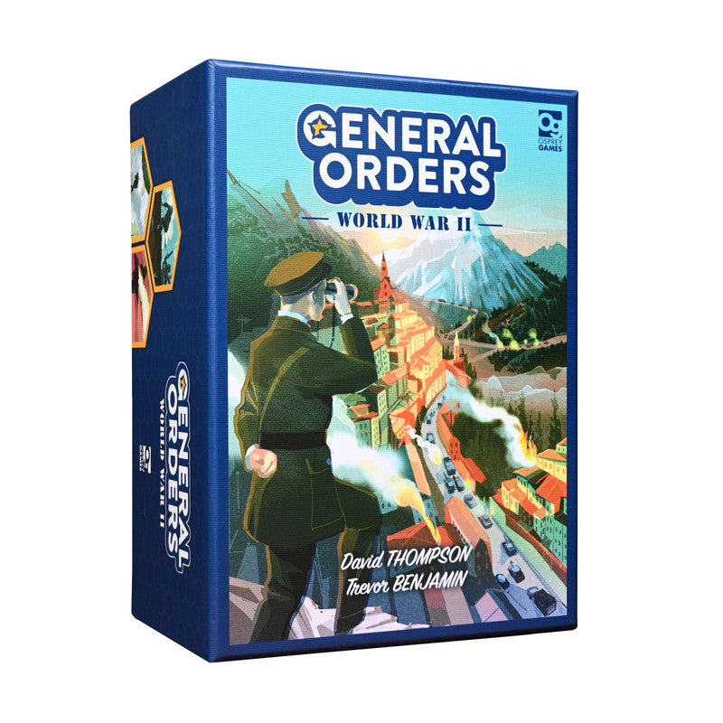 General Orders World War II board game box featuring a soldier observing a city and mountains
