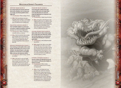 A book page. Left: text. Right: A grey, snarling monster with a wide-open, toothy mouth and a long, flicking tongue