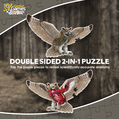 Genius Games Double Sided Owl Animal Anatomy Floor 100 Piece Jigsaw - Good Games