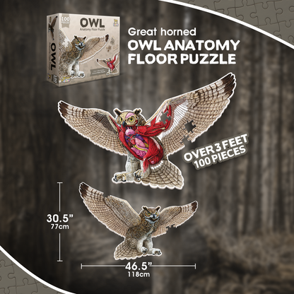 Genius Games Double Sided Owl Animal Anatomy Floor 100 Piece Jigsaw - Good Games