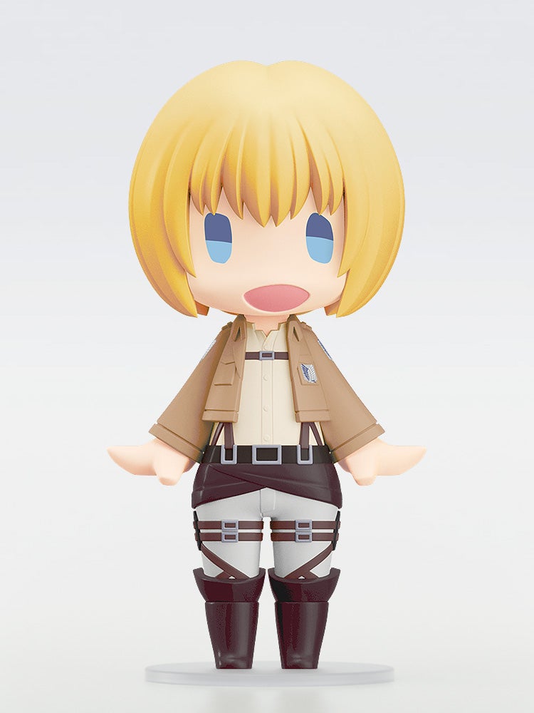 Chibi Armin Arlert figure from Attack on Titan, blonde hair, blue eyes, wearing uniform with open mouth