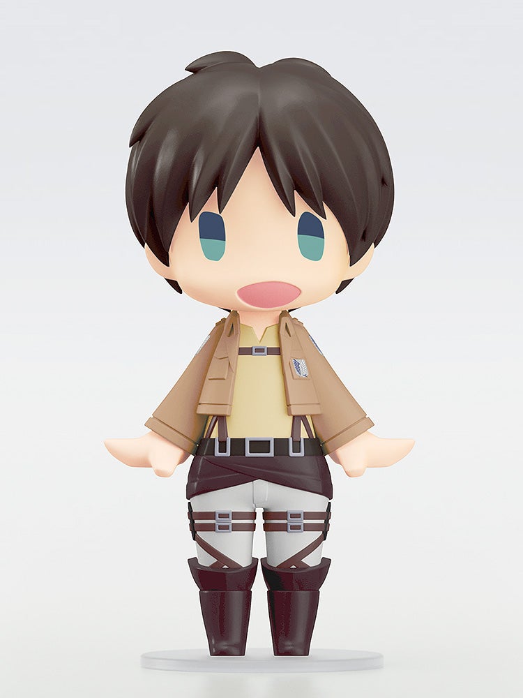 Eren Yeager chibi figure in Survey Corps uniform, mouth open, hands slightly raised