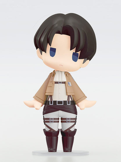 Nendoroid figure of Levi Ackerman from Attack on Titan, standing with arms slightly outstretched, in his Survey Corps uniform