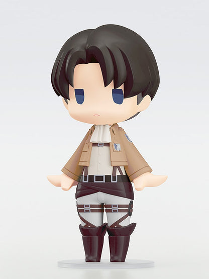 Chibi-style figure of Levi Ackerman from Attack on Titan, wearing his Survey Corps uniform with a slight frown