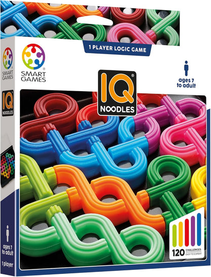 IQ Noodles game box displaying colorful, noodle-like interlocking puzzle pieces