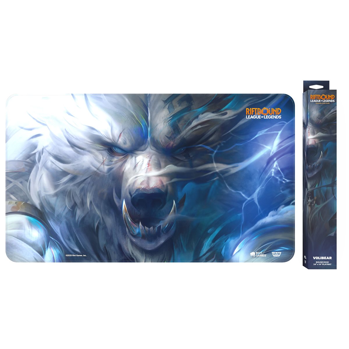 League of Legends Volibear gaming mat: A roaring white bear surrounded by blue lightning