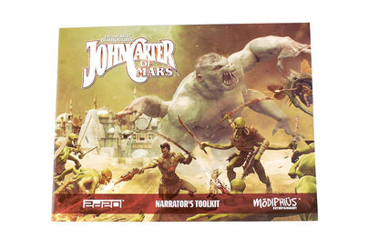 John Carter of Mars Narrator's Toolkit cover. Hero battles a giant grey creature and green four-armed Tharks on Mars