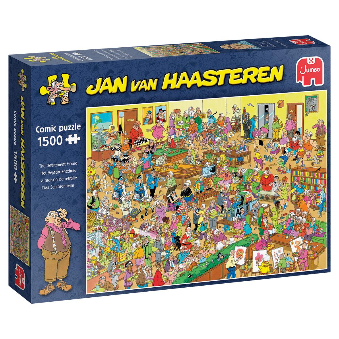 Jan van Haasteren "The Retirement Home" 1500-piece comic puzzle box, depicting a chaotic, humorous scene of seniors