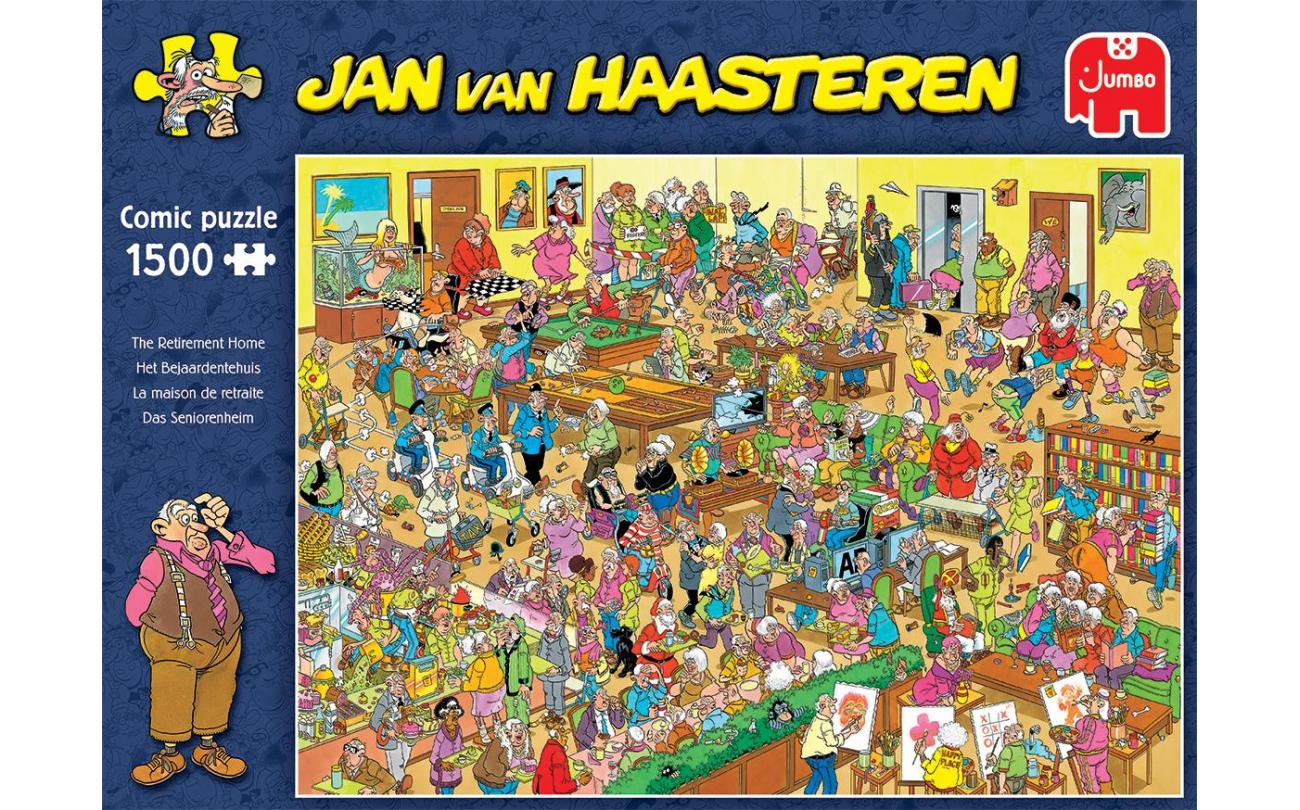 Jan van Haasteren comic puzzle box: "The Retirement Home", a crowded, humorous cartoon scene of seniors