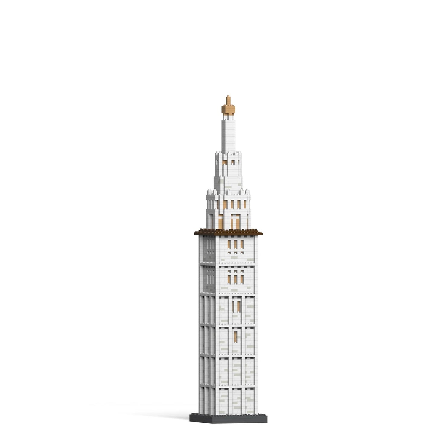 White voxel art tower crowned with a brown middle finger