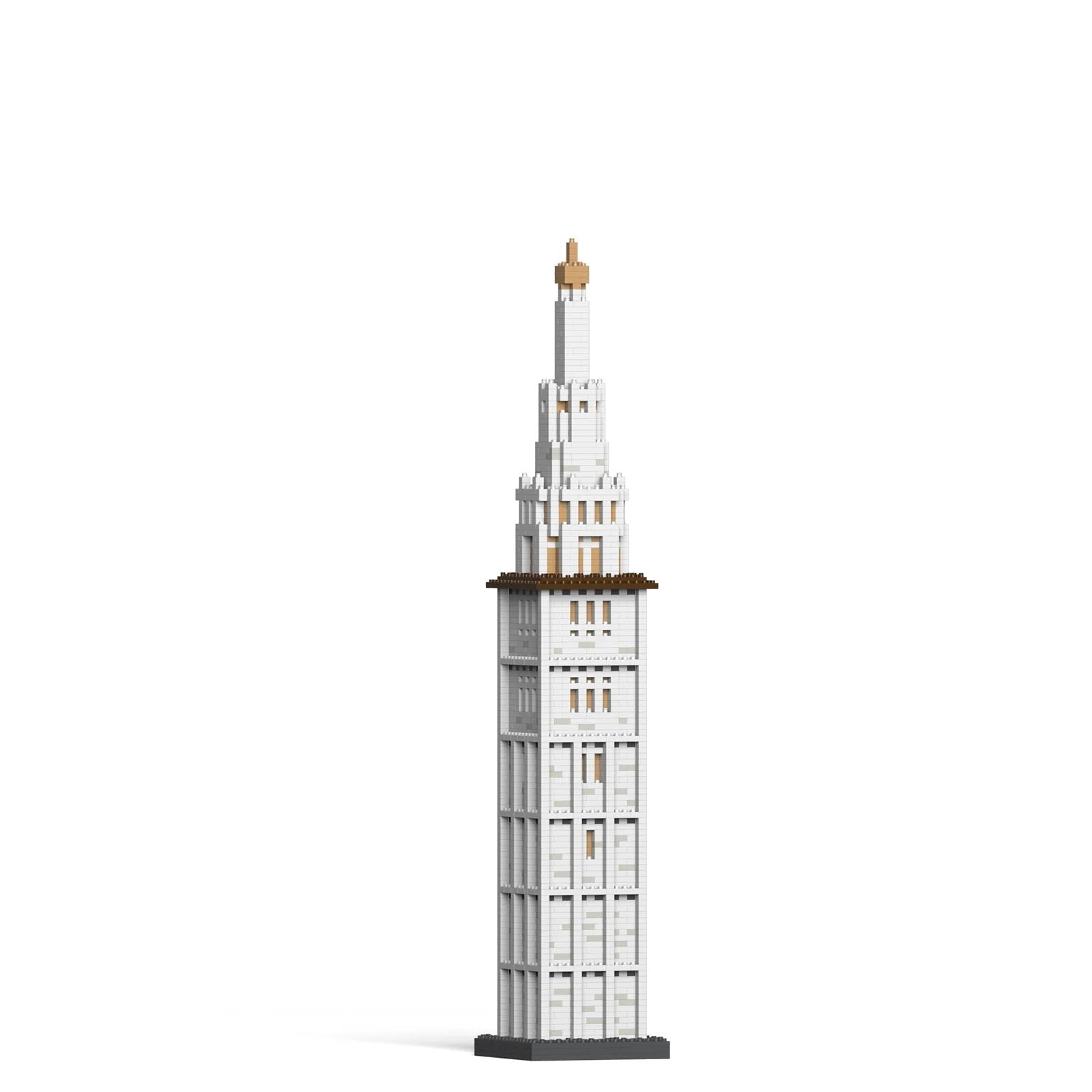 White voxel art tower crowned with a brown middle finger