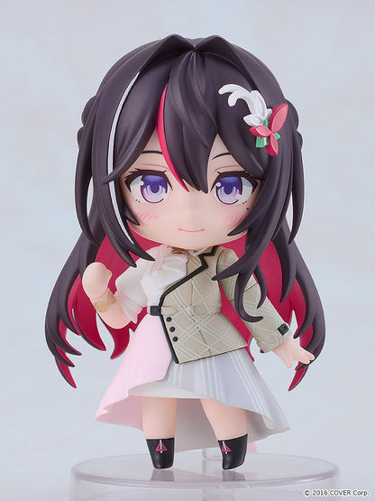 Side pose with closed eyes and joyful smile, hair and accessories in motion