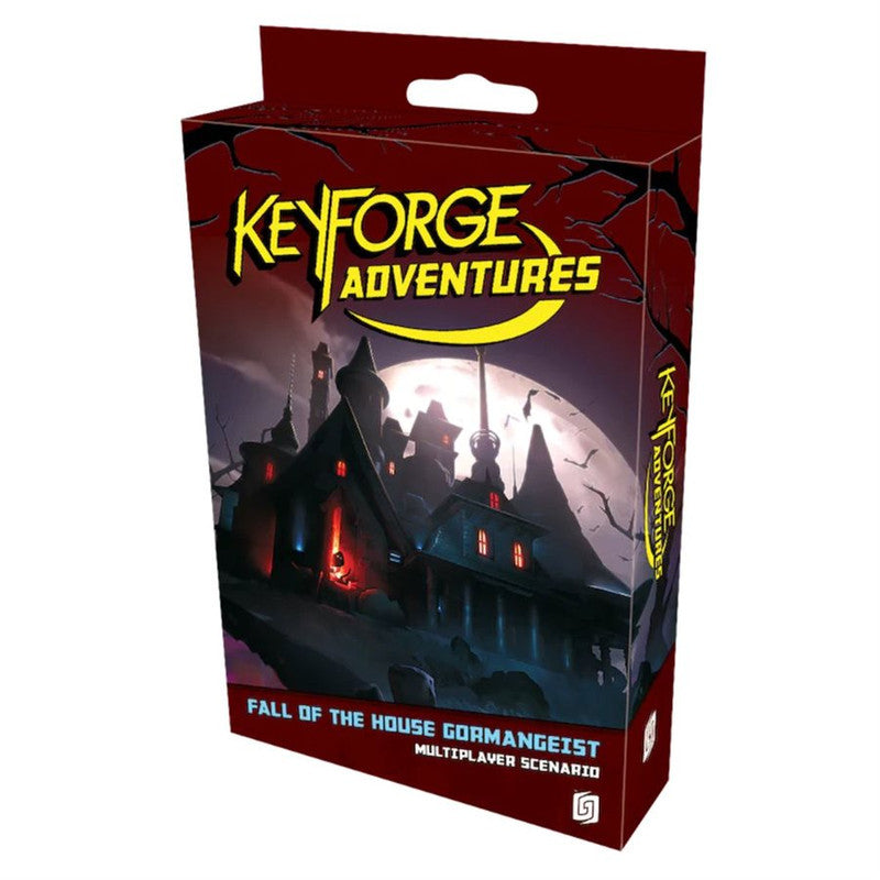 KeyForge Adventure Fall of House Gormangeist box showing eerie haunted house illustration
