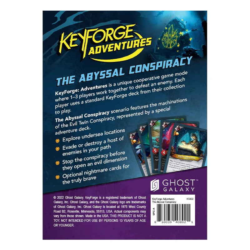 KeyForge Adventure The Abyssal Conspiracy game cover featuring key and mysterious symbols