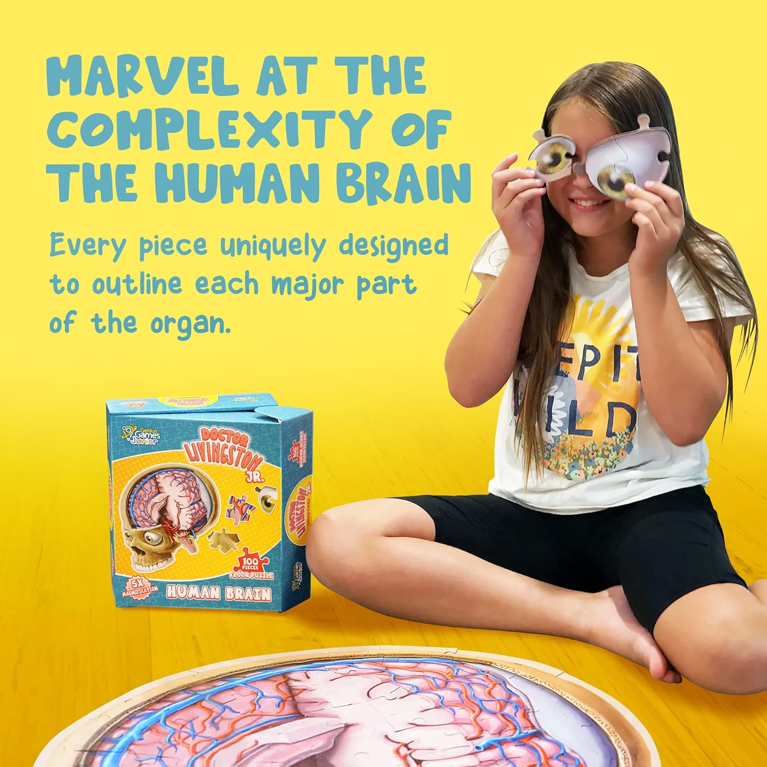 Genius Games Dr. Livingston Jr. Human Brain Floor Puzzle - 100 piece Jigsaw - Good Games