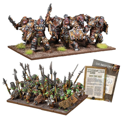 Kings of War 'Ogre Ambush' starter set with 5 armored ogre miniatures, a unit of goblins, and rulebooks