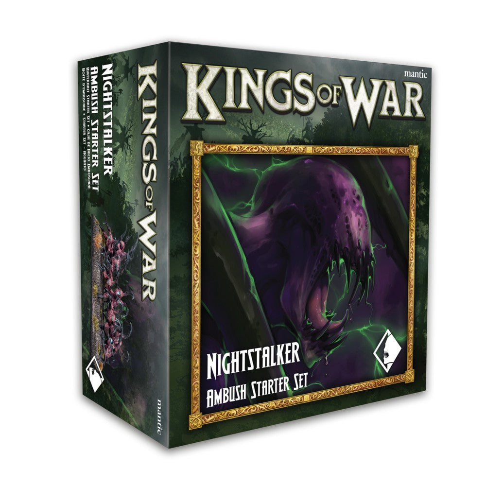 Kings of War Nightstalker Ambush Starter Set box featuring a terrifying purple, fanged monster