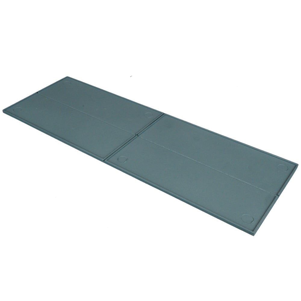 A dark grey rectangular tray, fully extended flat, showing four circular indentations
