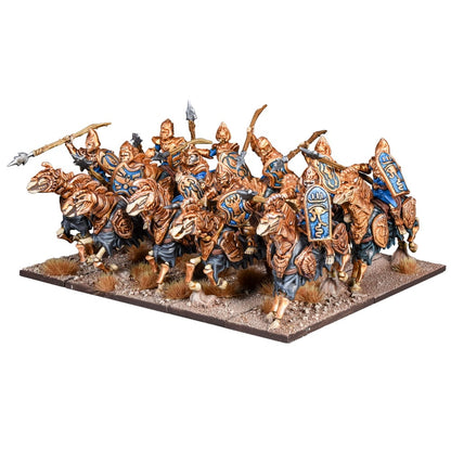 Kings of War Empire of Dust Revenant Cavalry Regiment on camels, gold and blue armor