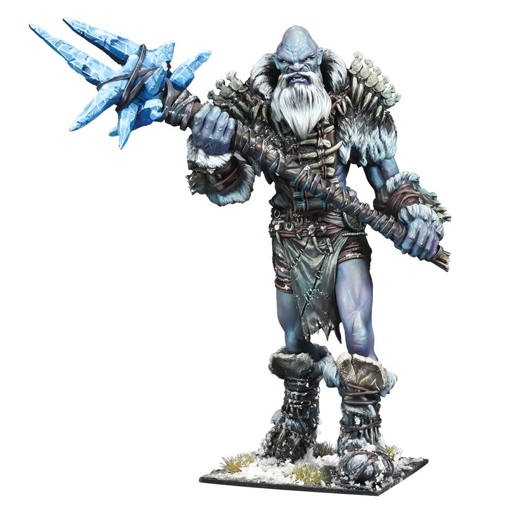 Kings of War Northern Alliance Frost Giant resin miniature holding ice spear