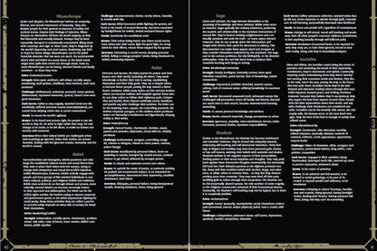 Two open book pages, black with white text, detailing 'Personality Types' from a Chapter 3 titled 'Flesh and Soul'