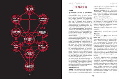 Red gear-like diagram illustrates 'The Archons' hierarchy, resembling a Tree of Life with labeled nodes