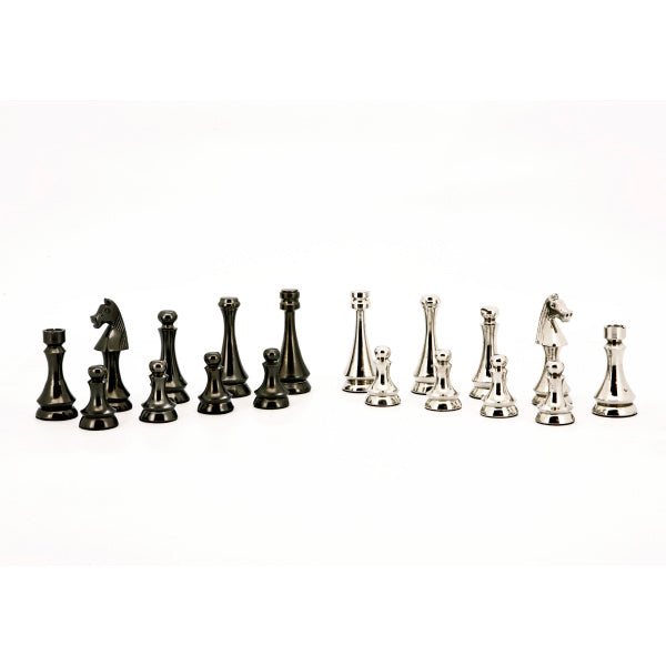 Dal Rossi Italy Chess Pieces Metal Dark Titanium and Silver 85mm Chessmen - Good Games